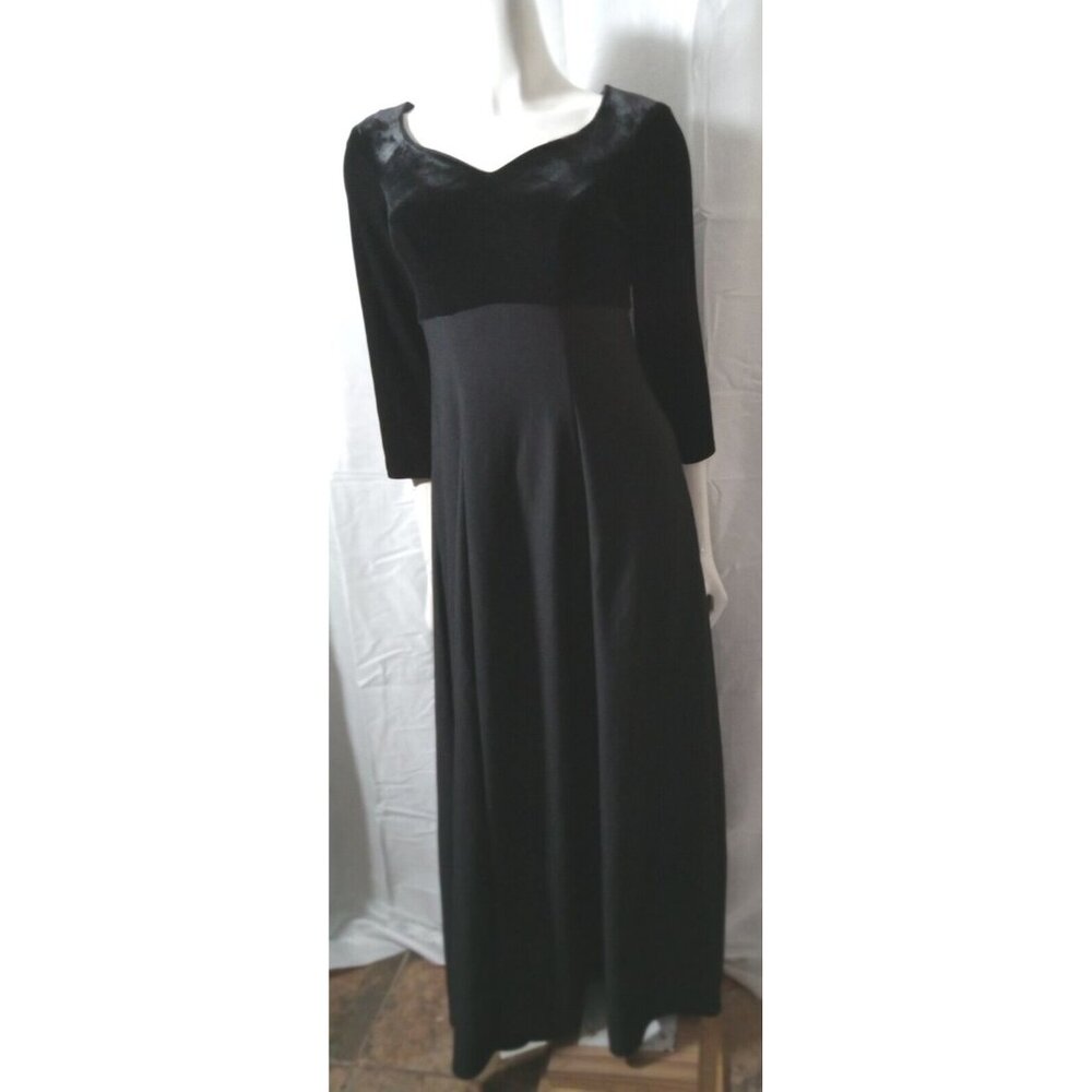 Vintage 90s Alexandria Velvet Formal Dress Size 00 Black Long A-line 3/4 Sleeve